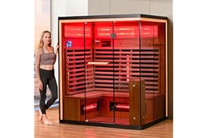BNEHS Infrared Sauna, 3-4 Person Home Sauna with Himalayan Salt Panel & 10 Minutes Warm-up System, Indoor Sauna Spa Room with Canadian Hemlock&Panoramic Tempered Glass,220V