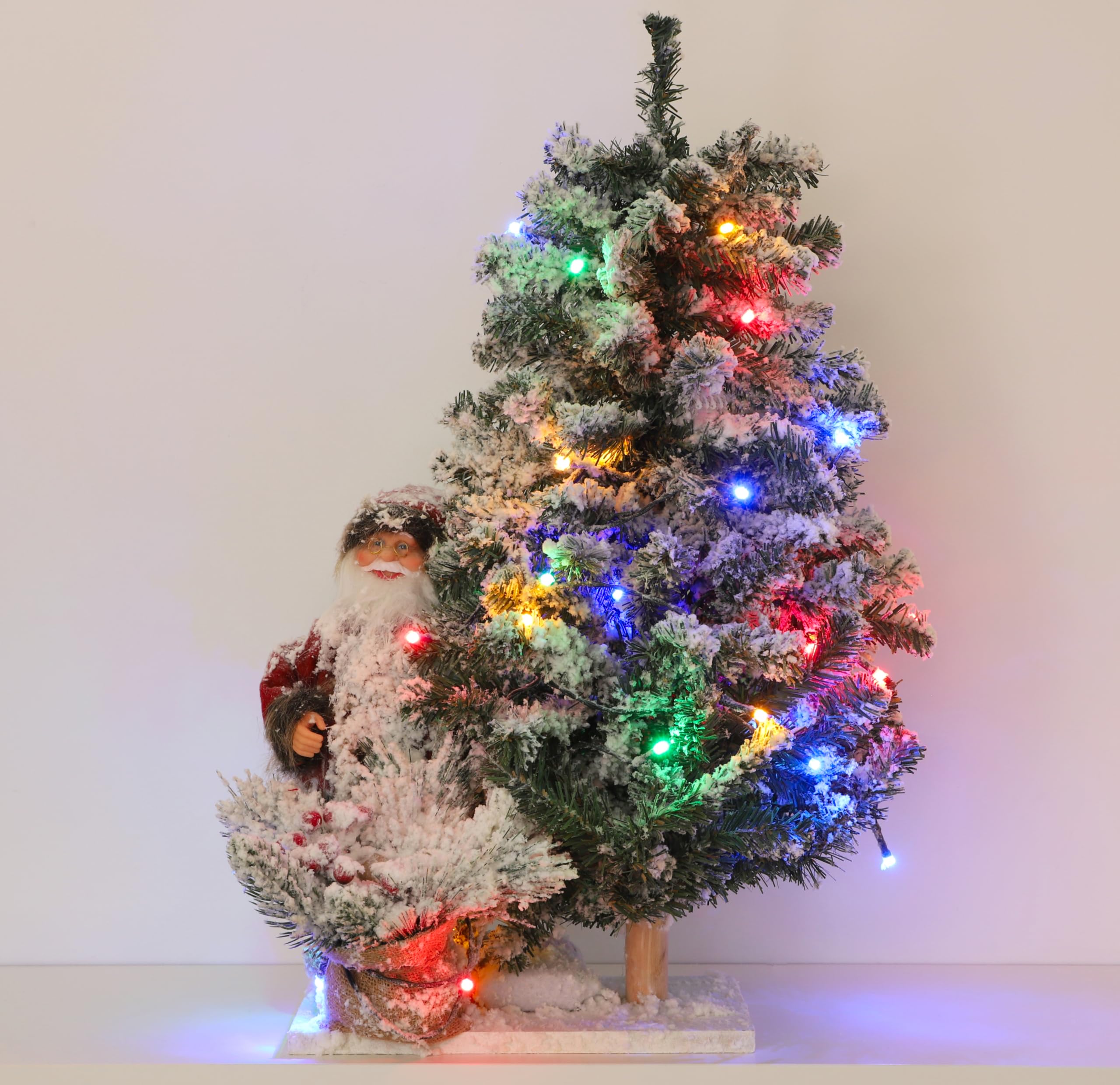 Christmas Concepts® 50cm Battery Operated Flocked Santa & Tree Large Christmas Decoration with Multi Colour LED Lights - Grotto Decoration