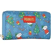Bioworld Peanuts Zip Around Wallet Snoopy and Woodstock Christmas Design Faux Leather Clutch