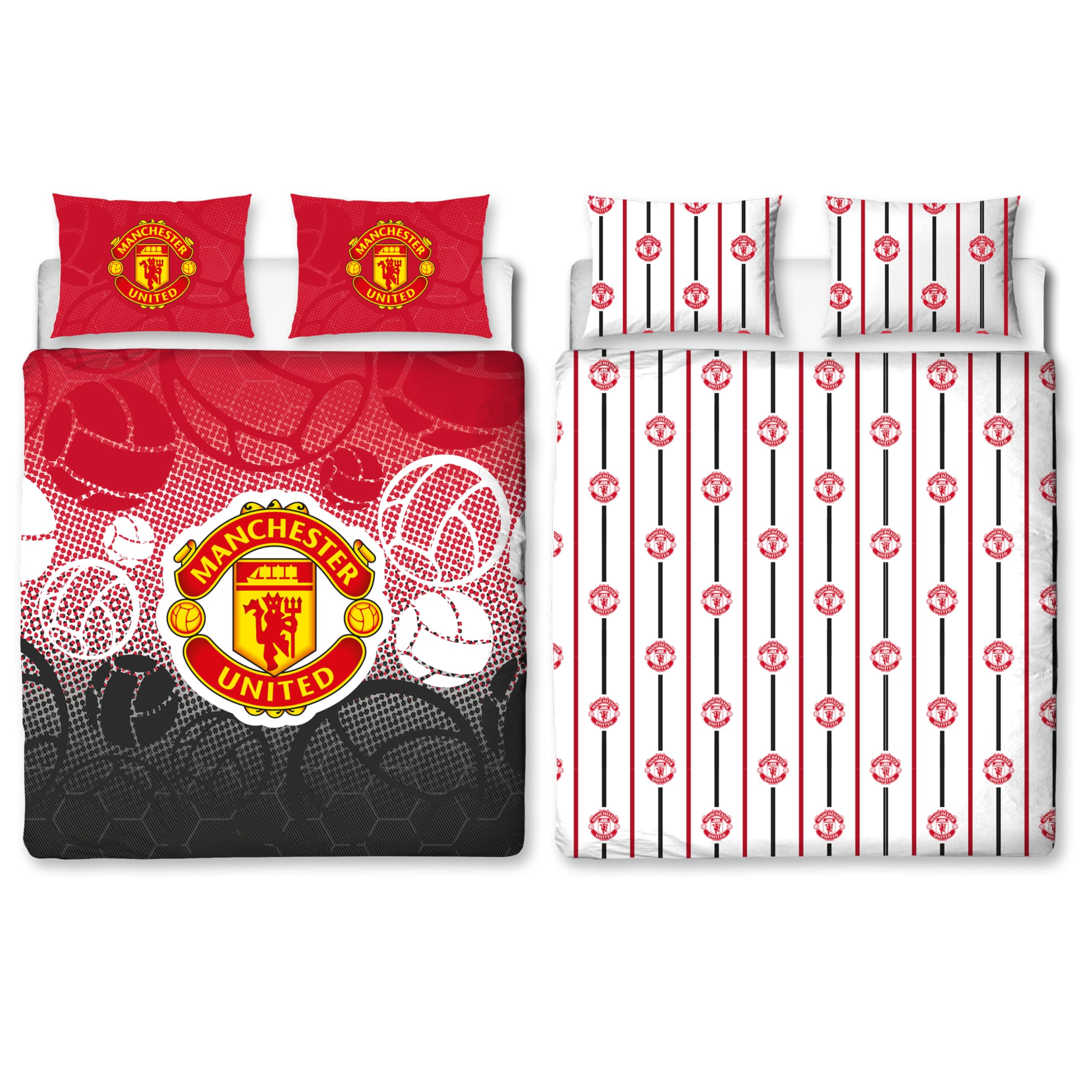 Manchester United FC Official Double Duvet Cover Set, Crest Design | Red Reversible 2 Sided Football Bedding Cover Official Merchandise Including Matching Pillow Cases