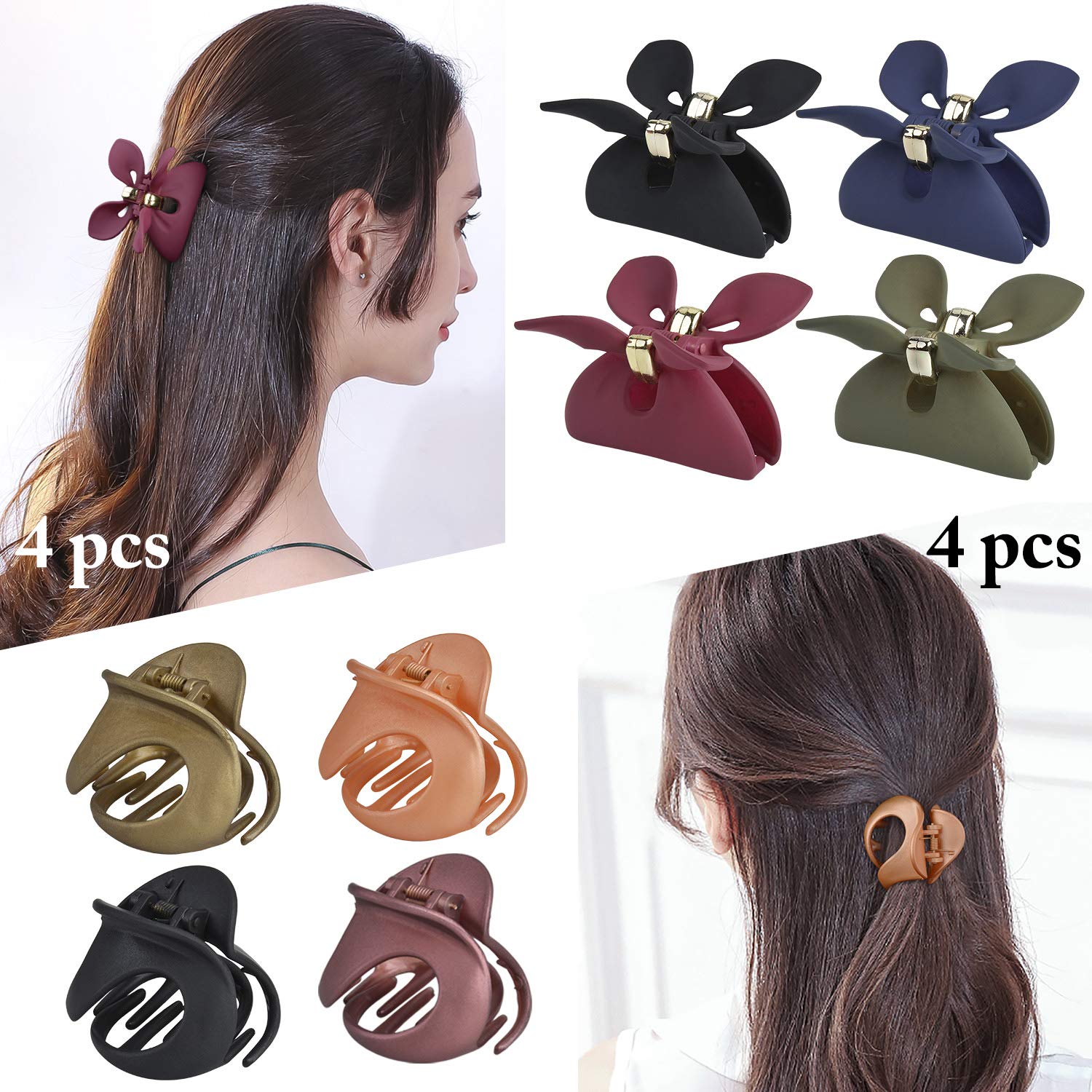 Hair Jaw Clips, Fascigirl 8PCS Medium Jaw Clips for Fine Hair Octopus Side Comb Clips for Women Matte Color Punch Claw Clip