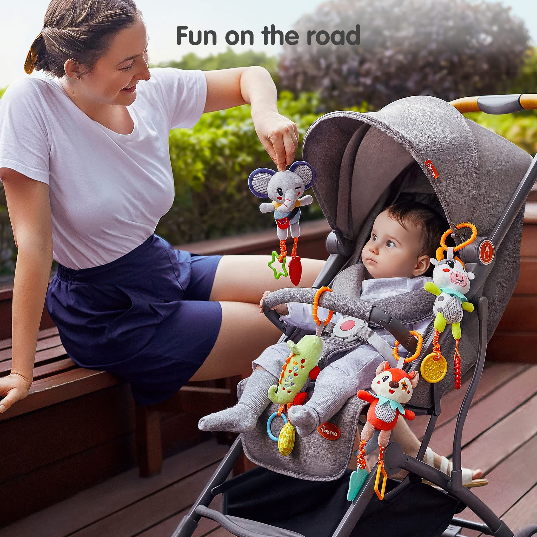 TUMAMA 4 Pack Baby Toys for 0 3 6 9 12 Months, Hanging Crib Toys for Newborn Infant Development, Car Seat Stroller Soft Plush Rattles Toy for Babies