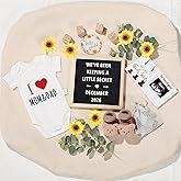 11 Pcs Pregnancy Announcement Set, Baby Reveal Ideas Include Felt Letter Board Sonogram Picture Frame Baby Bodysuit Bear Booties for Pregnancy Announcement Photo Props Coming Soon Baby Announcement