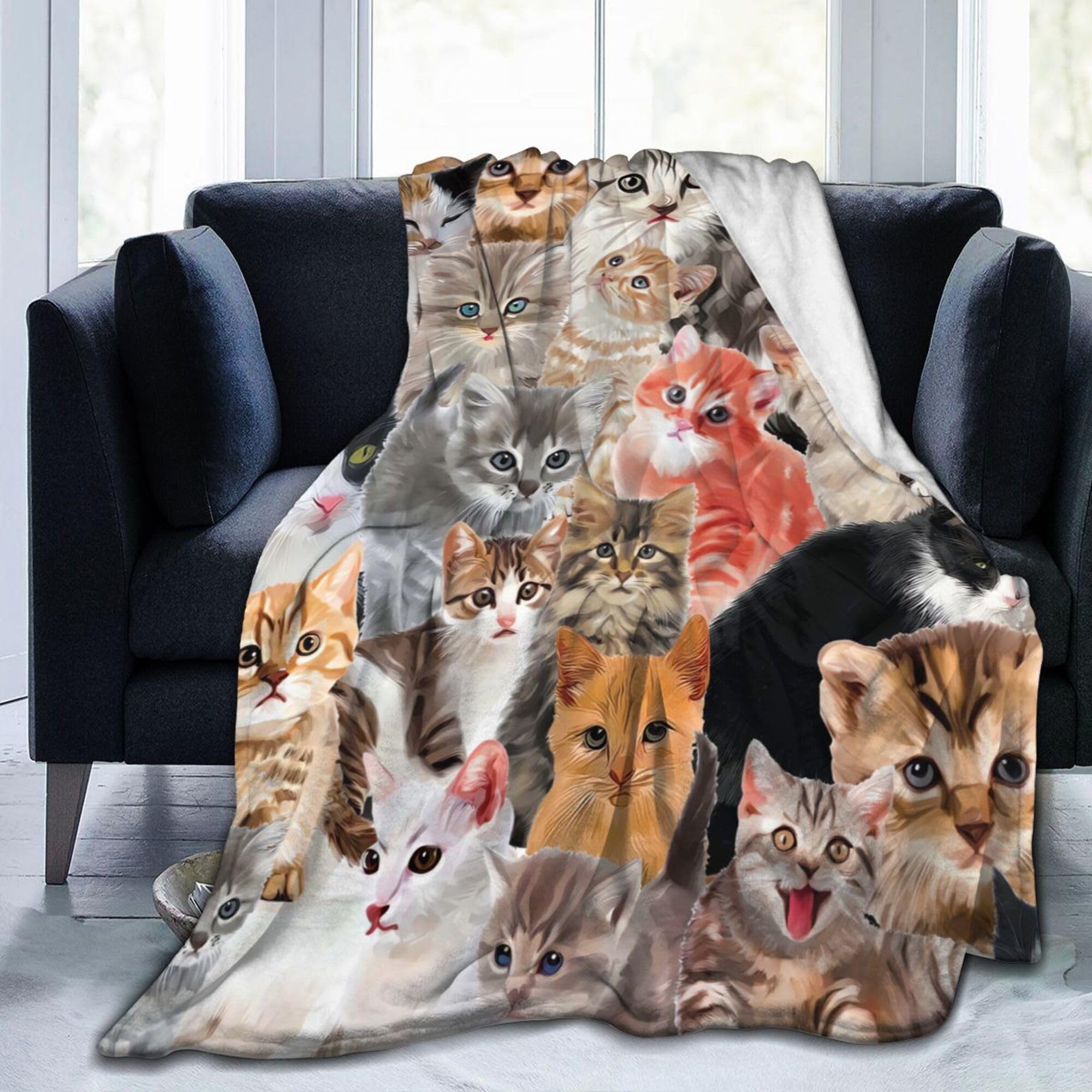 Abaysto Cat Blanket, Cat Lover Gifts for Women, Blanket Gifts for Cat Lovers, Kitten Blanket Throw for Bedroom Sofa Couch Cat Gifts for Girls 150x200cm(60x80 Inch)