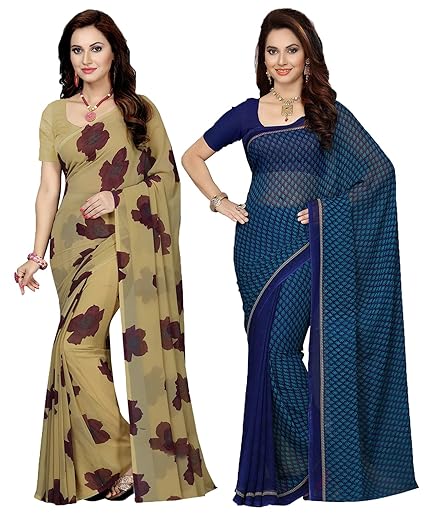 Combo Of 2 Poly Georgette Multicolor Printed Women Saree