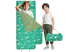 KingCheer Toddler Nap Mat with Pillow and Blanket, Extra Large Napping Mats, Slumber Bags for Boys and Girls Sleeping Bag for Preschool Daycare Camping Traveling