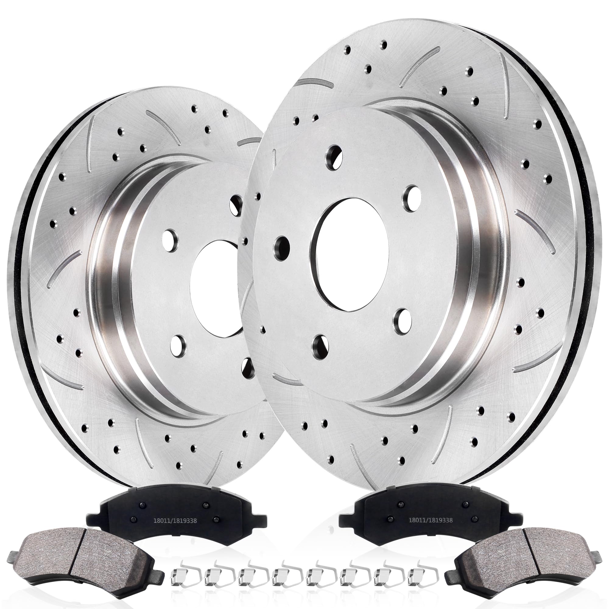 Photo 1 of UNITHUB Front Drilled and Slotted Brake Pads and Rotors Kit Ceramic Automotive Replacement Brake Kits Vented 13.23 Inch Compatible for Ram 1500 Compatible for Chrysler Aspen 2006-2023 (14 Pcs)