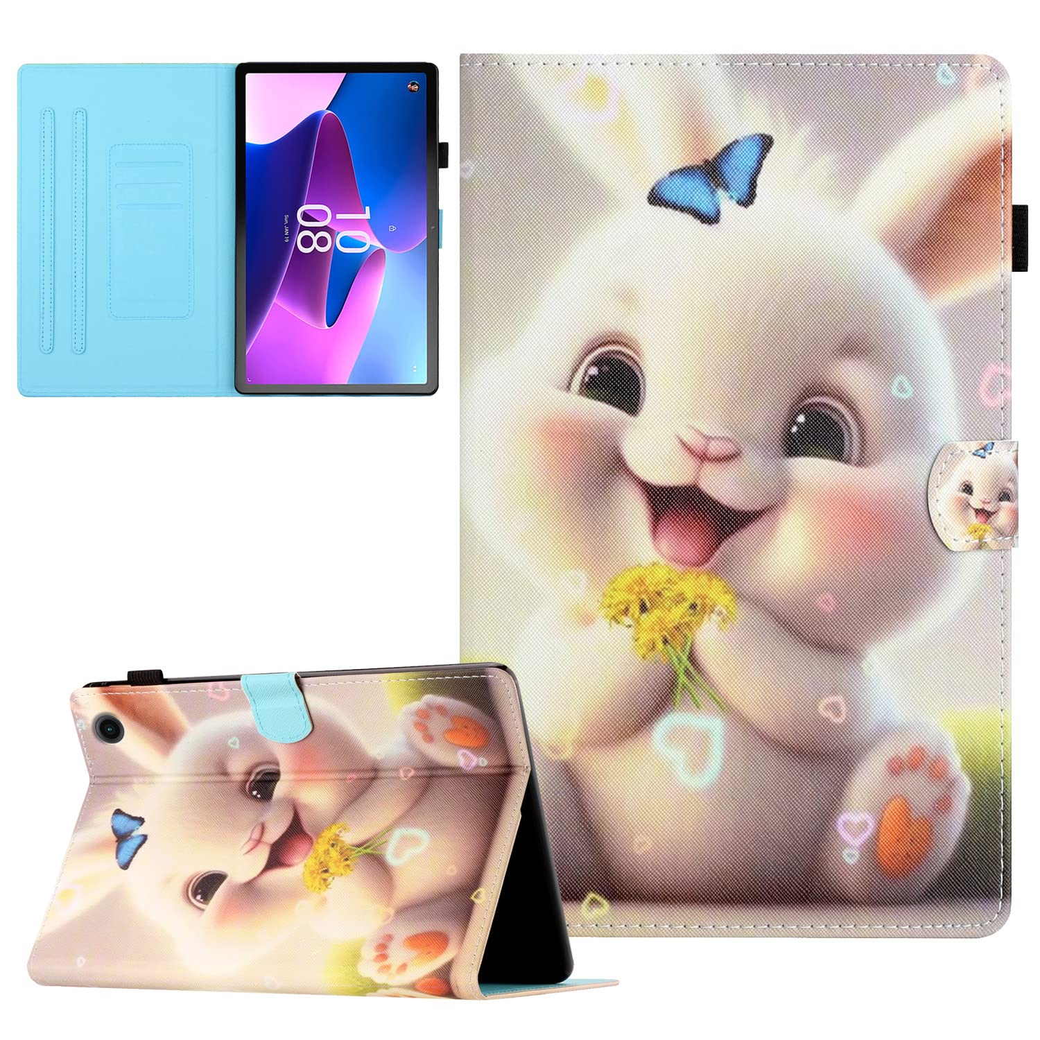CASAFUNY Case for Lenovo Tab M10 (3rd Gen) 10.1 Inch Tablet Protective Cover PU Leather Case with Stand Function for Lenovo Tab M10 3rd Gen 10.1 2022 TB-328FU/TB-328XU, White Rabbit