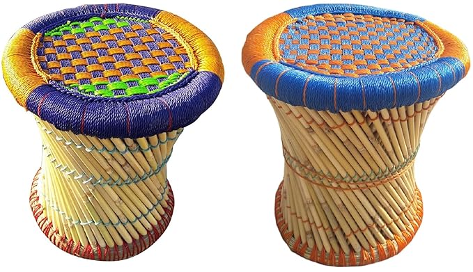 PatioStack Cane Stools Bamboo Stools Outdoor Stools Sitting Patio Ottoman Rattan Wicker Garden Bar Stool [Color : Multi, Size :14 * 14 * 16 Inches]