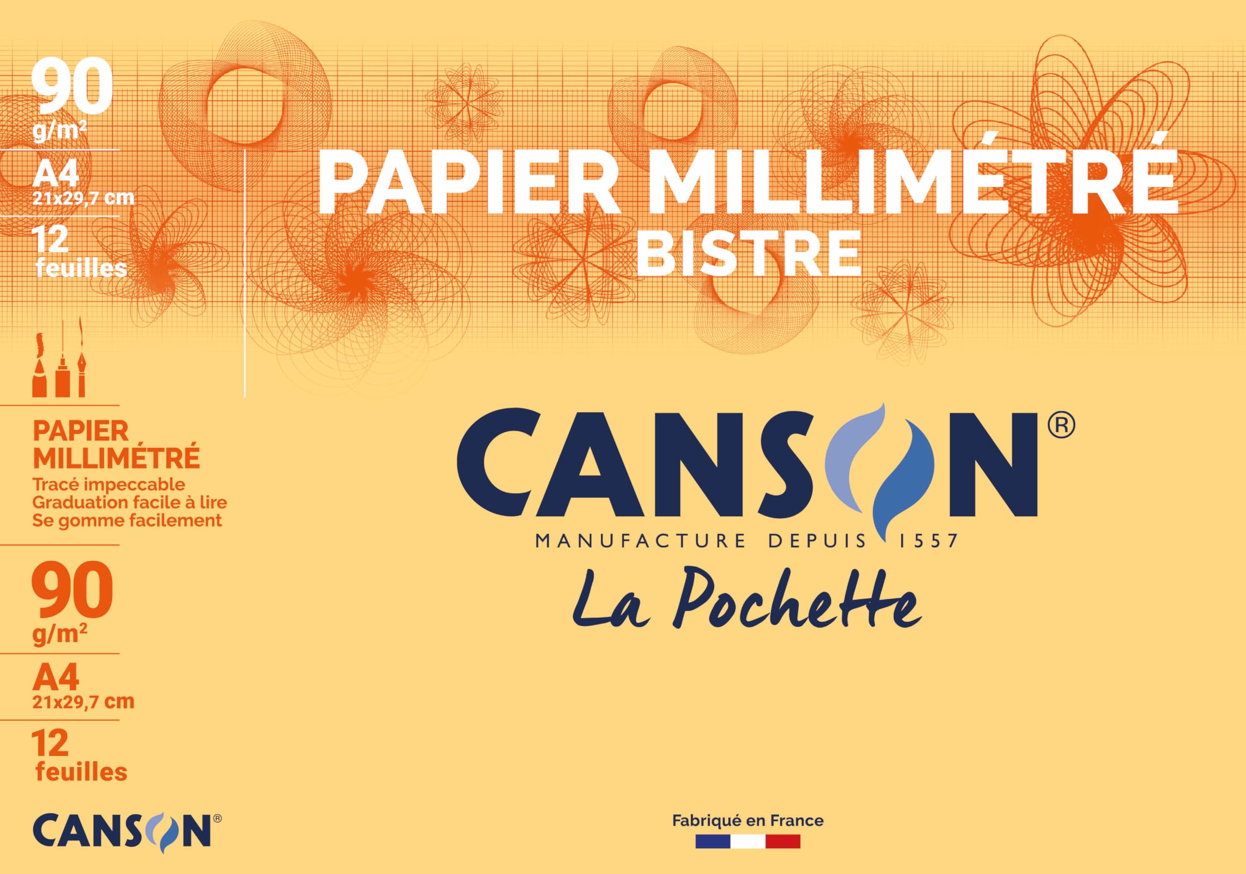 Canson DIN A4 Graph Paper with Millimetre Markings, 90 GSM, Dark Brown