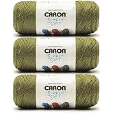 Caron Simply Soft Yarn for Crocheting &amp; Knitting, Army Green, 3-Pack | #4 Worsted Medium, Soft 100% Acrylic Yarn for Crochet, Knitting, Blankets and Crafts, 315 Yards, 170.1g/6oz per skein
