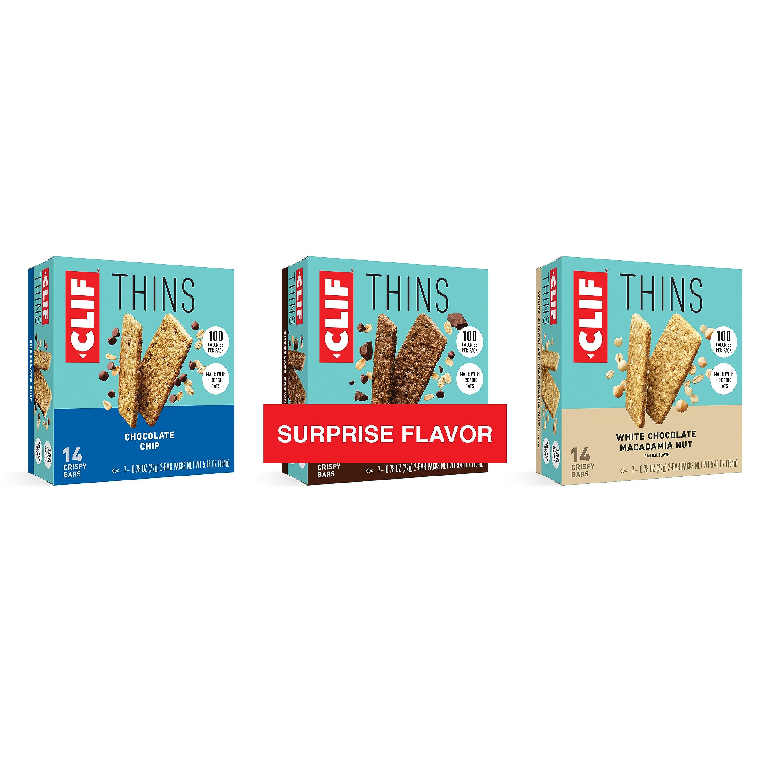CLIF BAR Thins - Variety Pack - Crispy Snack Bars - Made with Organic Oats - Non-GMO - Plant-Based - 100 Calorie Packs - Amazon Exclusive - 0.78 oz. (21 Count)
