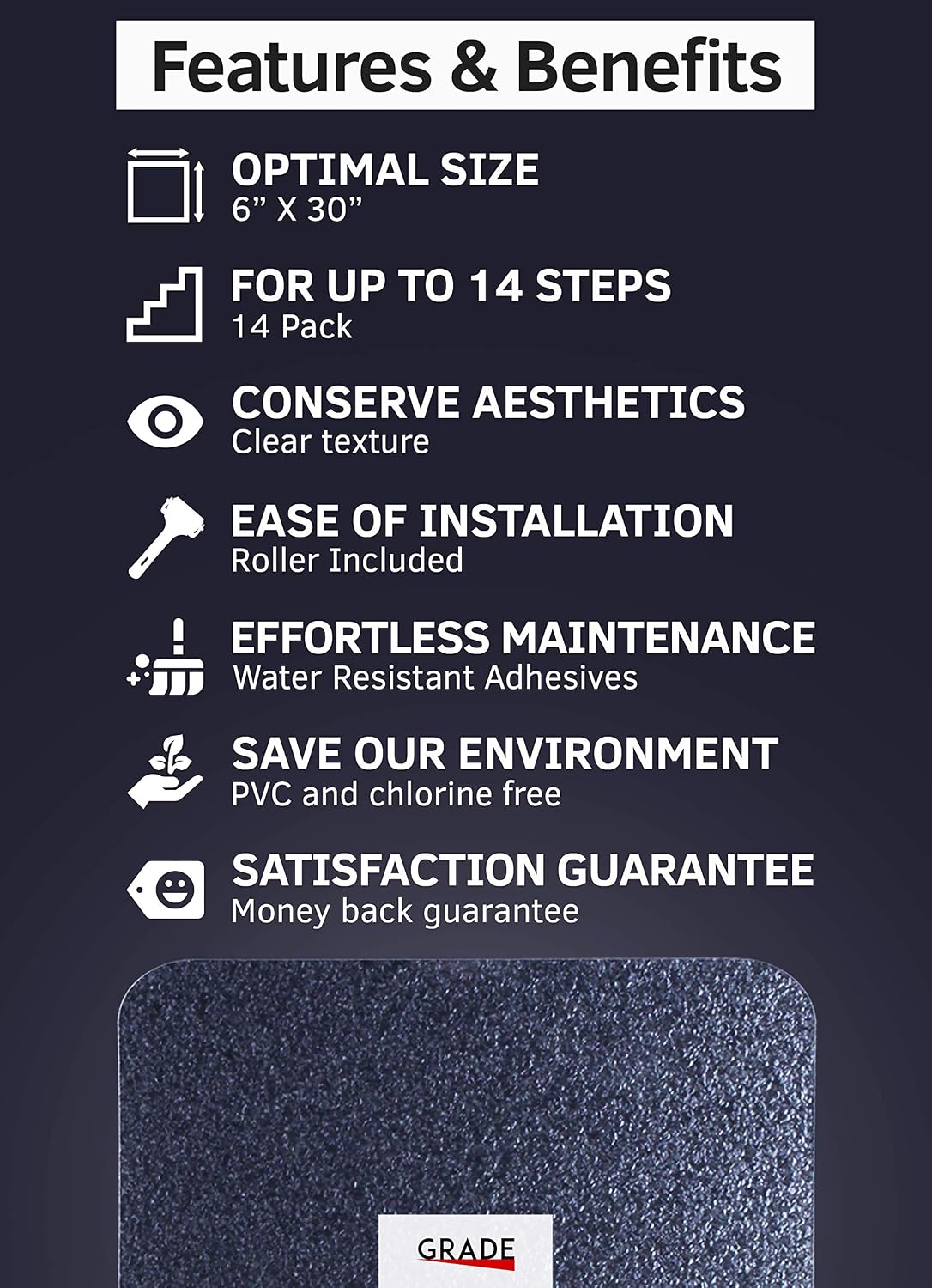 6”x30” Non-Slip Stair Treads Tape (14-Pack) - Clear Anti-Slip Grip Strips, 6" x 30" - Image 4