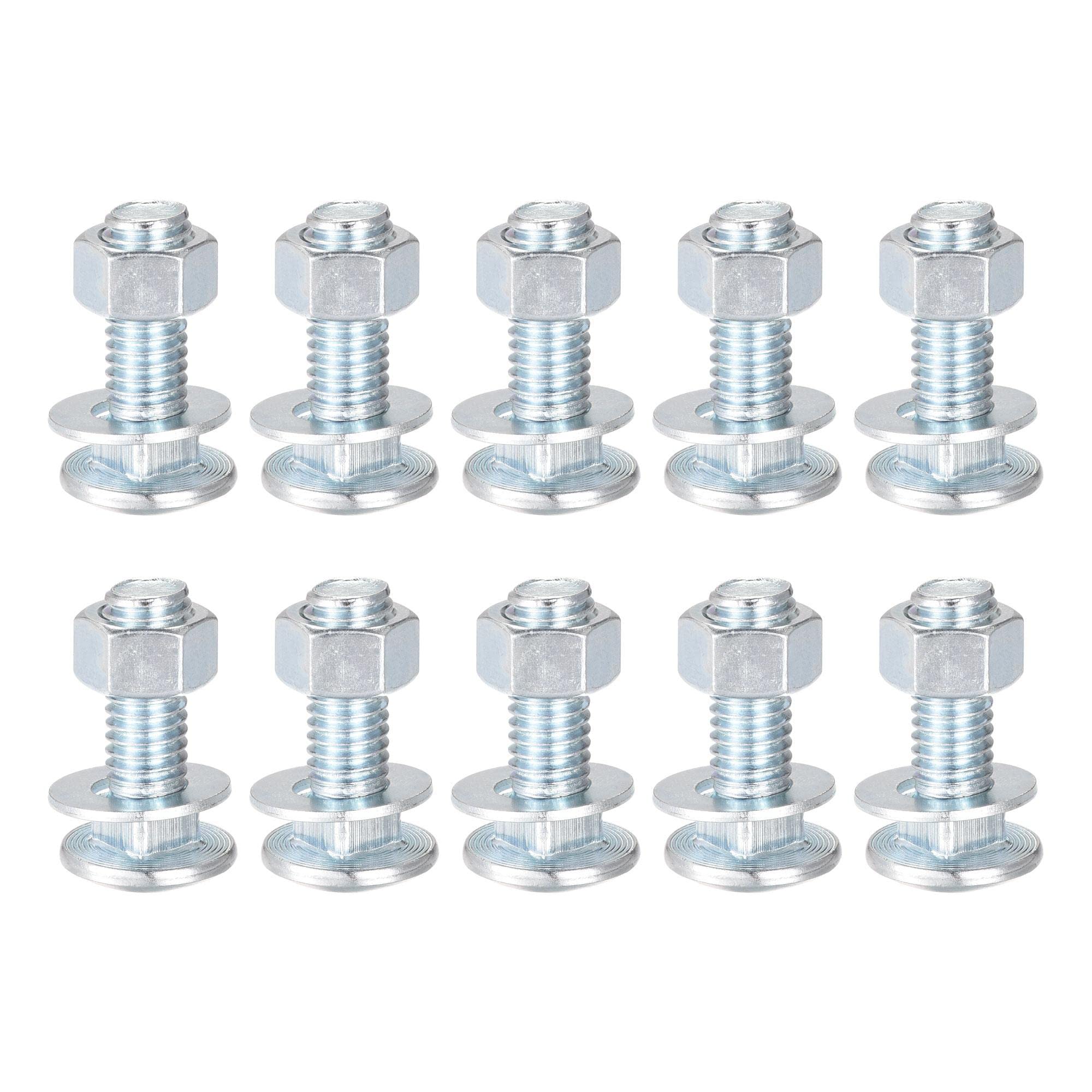sourcing map 3/8-16 x 1-1/4" Square Neck Carriage Bolts with Nuts & Washers, Carbon Steel Coach Bolt Screws 10 Set