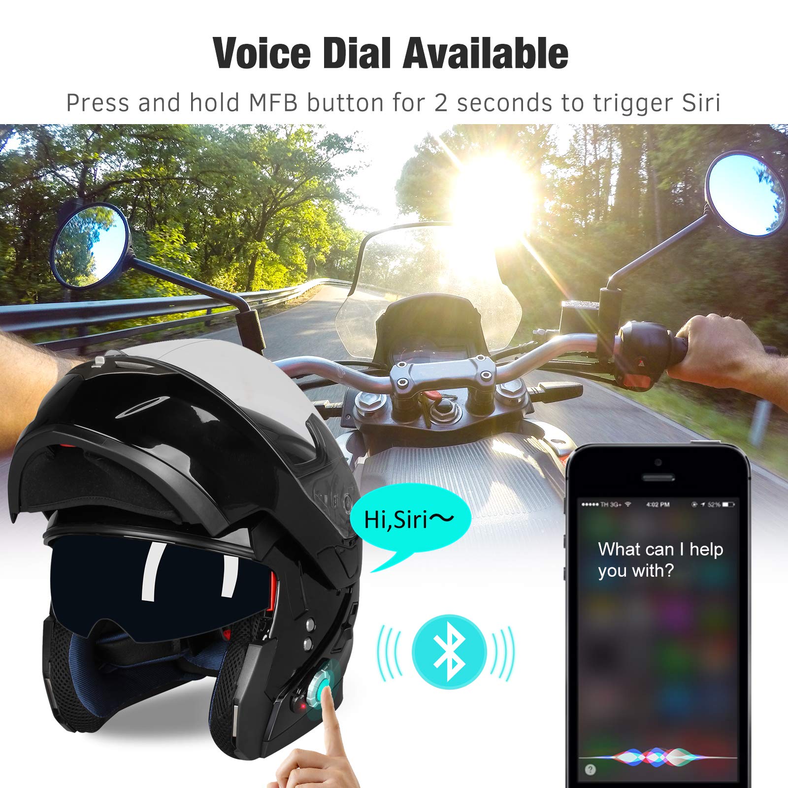 FreedConn BM2-S Bluetooth Motorcycle Helmet, Flip-Up Modular Motorbike Helmet, 500M Connectivity for 2-3 Riders, Voice Dial, Hands-Free Call, MP3, FM, DOT Certified ( X-Large, Gloss Black)