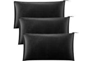 Paterr 3 Pcs Money Bag with Zipper Bank Bag 11 x 6 Inch Security Bank Deposit Bag PU Leather Money Pouch Leatherette Zippered Coin Cash Bag Utility Check Wallet Cosmetic Tool (Black)