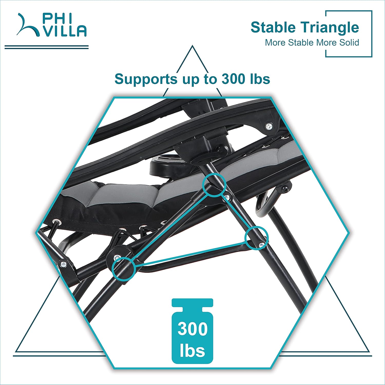 PHI VILLA Zero Gravity Chair Padded Recliner Adjustable Lounge Chair with Free Cup Holder (Grey) : Garden & Outdoor