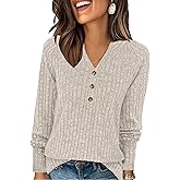 XMTOPYE Womens Sweaters Fashion Long Sleeve Shirts V Neck Pullover Trendy Casual Loose Fit Sweatshirt