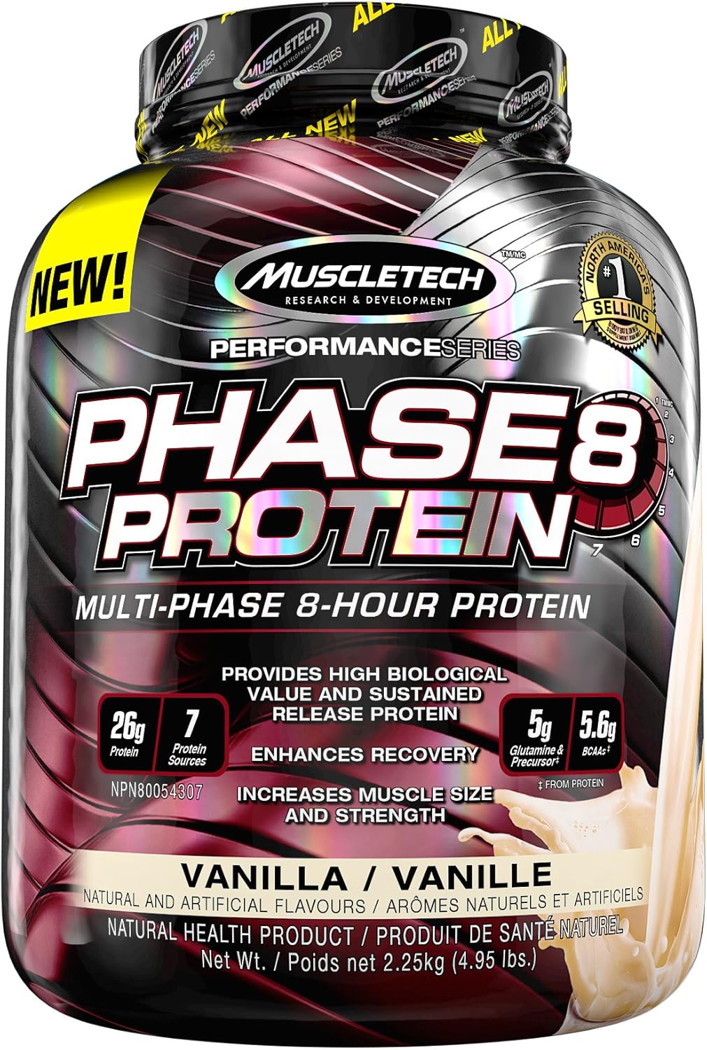 MuscleTech Phase8 Whey Protein Powder, Sustained Release 8Hour Protein Shake, Vanilla, 50