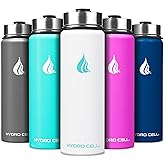 HYDRO CELL Stainless Steel Insulated Water Bottle with Straw - For Cold & Hot Drinks - Metal Vacuum Flask with Screw Cap and Modern Leakproof Sport Thermos for Adults (White 24oz)