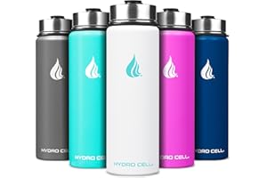 HYDRO CELL Stainless Steel Insulated Water Bottle with Straw - For Cold & Hot Drinks - Metal Vacuum Flask with Screw Cap and Modern Leakproof Sport Thermos for Kids & Adults (White 24oz)