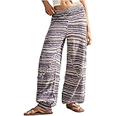 RoseSeek Women's Boho Striped Knit Harem Pants Elastic Waist Frill Hippie Trousers Joggers with Pockets