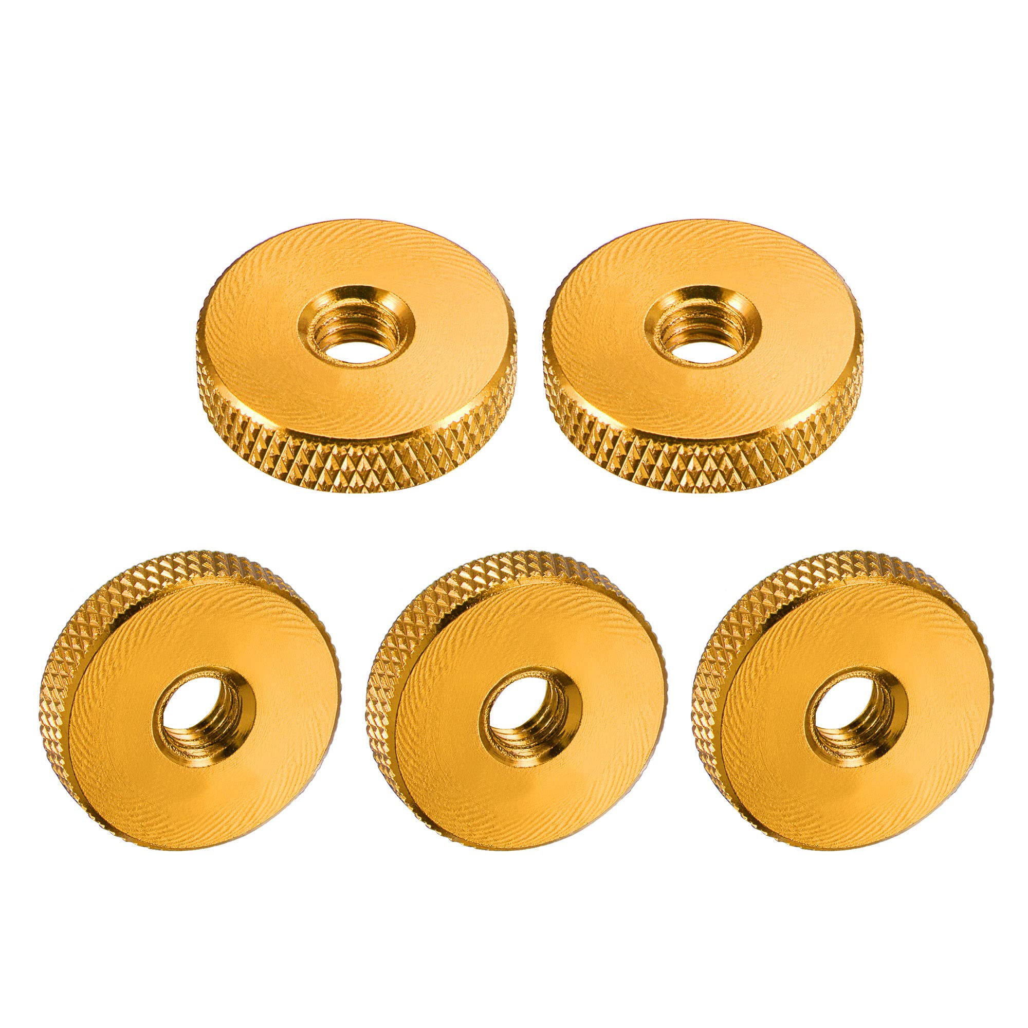sourcing map Flat Knurled Nut - M6 x 20mm x 5mm Thumb Nuts Lock Adjusting Nuts Aluminum Alloy Golden 5Pcs