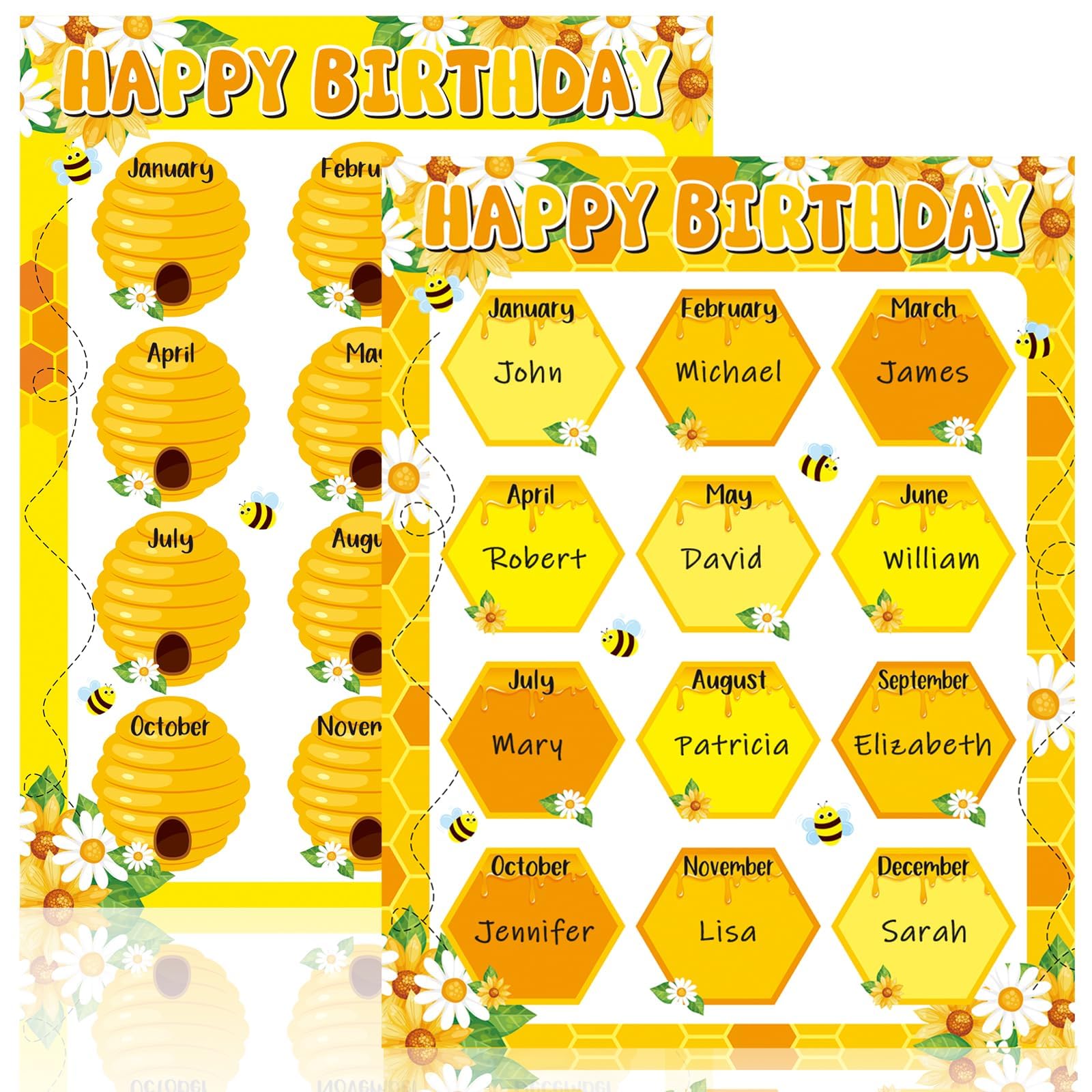 Photo 1 of Qyeahkj 17.7 x 13.7 In Happy Birthday Chart Poster Set Bee Calendar Classroom Decorations Bumble Chart Bulletin Board Back to School Teaching Supplies Honey Classroom Decor