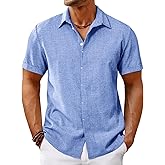 Runcati Mens Short Sleeve Linen Shirts Button Down Casual Texture Summer Beach Wedding Tops