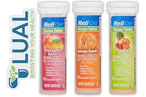 Glucose Tablets for Diabetics. Includes ReliOn Glucose Tablets 10 Count (Pack of 3) plus a LUAL Sticker (Mix Flavors)