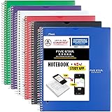 Five Star Spiral Notebook + Free Study App, College Ruled Lined Paper, 6 pack, 1 Subject, 100 Sheets, 11" x 8-1/2", Durable C
