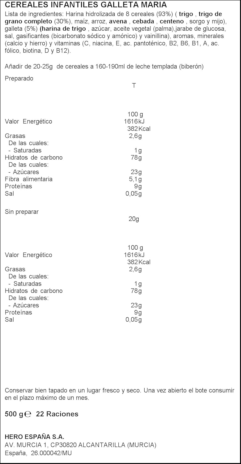 Hero Babynatur - Cereales Con Galleta Maria - 500 g: Amazon.es: Alimentación y bebidas