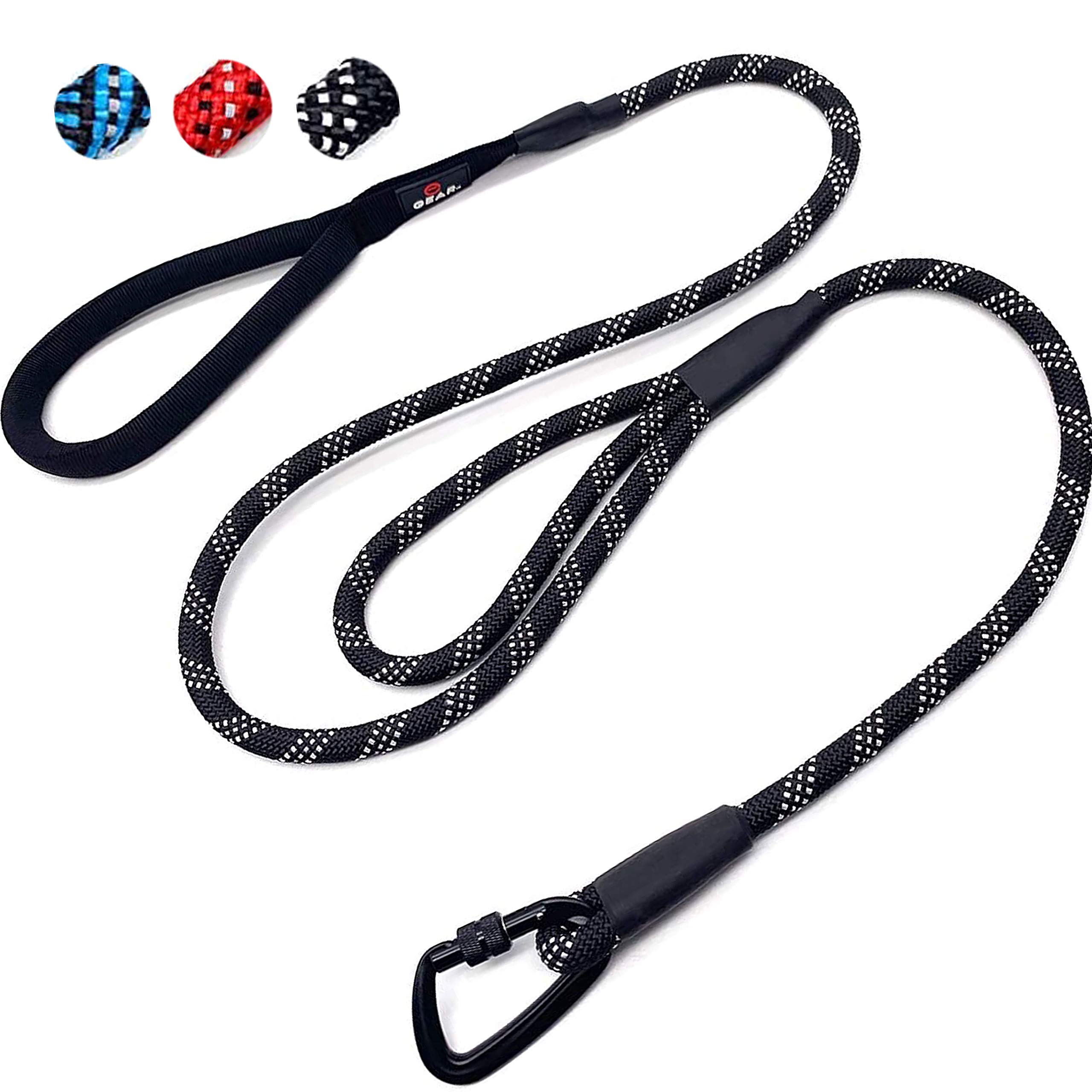 Enthusiast Gear 2 Handle Carabiner Rope Dog Leash with Lock for Large Medium Small Breeds | Sturdy and Durable Traffic Leash with Reflective Braiding for Walking, Running or Training (6’ Foot)