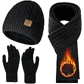 Womens Winter Beanie Hat Scarf Gloves Set, Knit Touch Screen Gloves Long Scarf Skull Caps Fleece Lined Winter Gift