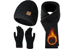 MA COWCF Womens Winter Beanie Hat Scarf Gloves Set, Knit Touch Screen Gloves Long Scarf Skull Caps Fleece Lined Winter Gift