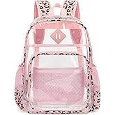 Xunteny Clear Backpack for Girls Women School Bookbag Heavy Duty Transparent Backpacks (Pink Corduroy Leopard)
