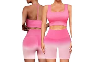 FINETOO Workout Outfits Sets for Women 4 piece Seamless Backless Tank Sport Bra High Waist Short Yoga Gym Matching Active Set