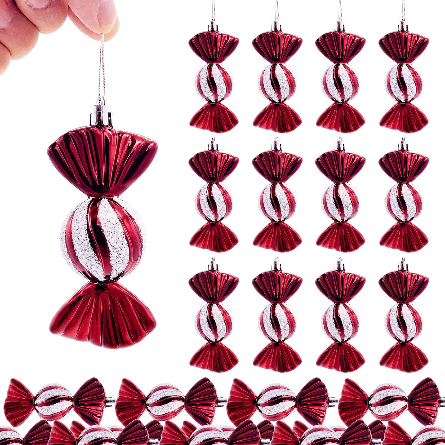 Ornaments - TKYGU 24 Pieces Shatterproof Xmas Candies Ornaments，Christmas Candy Ornaments Hanging Glitter with Ropes for Christmas Tree Candy Cane Home Party Holiday Supplies Decorations