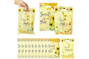 3sscha 50Pcs Bee Party Favor Bags Sweet As Can Bee Plastic Waterproof Goodie Bag Sunflower Yellow Rectangular Gift Pack for Kids Birthday Baby Shower Decoration Party Favor Supplies