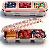 CUNLU Stainless Steel Snack Container,Leak-Resistant Metal Snack Containers,Divided Bento Box with Lids-3 Compartment Food Storage Containers,Refrigerator & Dishwasher safety (1 Set)
