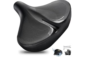 DAWAY W60 Extra Wide Bike Seat - Ultra Comfortable Memory Foam Saddle for Outdoor Indoor Rides, Ergonomic, with Shock Absorbe