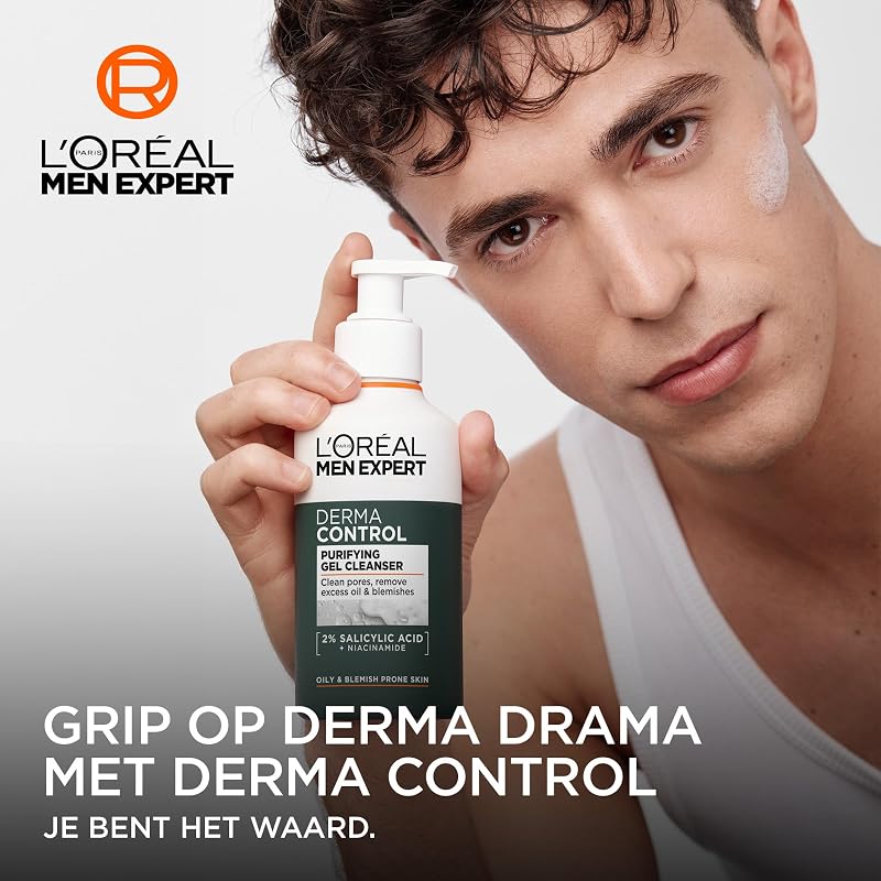 L'Oréal Paris Men Expert Gel Limpiador Facial Derma Control con Niacinamida, 260 ml
