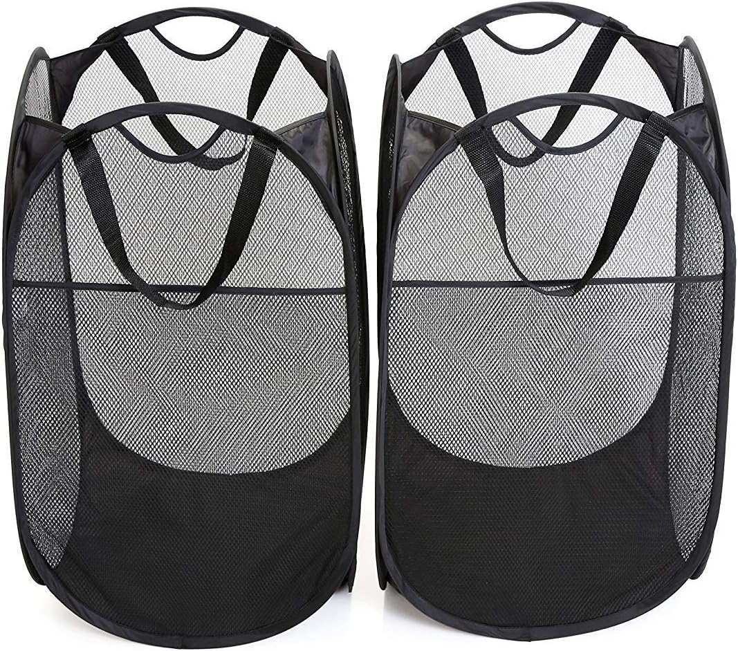 Smart Design Pop Up Laundry Hamper with Easy Carry Handles and Side Pocket - Set of 2 - Durable Fabric Collapsible Design - Clothes & Laundry - Home Organization - Holds 2 Loads - 14 x 23 Inch - Black