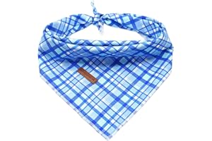 Elegant little tail Dog Bandana, Blue Plaid Pet Birthday Gift Dog Bibs Scarf, Soft Adjustable Square Dog Kerchief for Small Medium Large Dogs