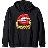Juicy Lips Gold Chain Pisces Zodiac Sign Zip Hoodie