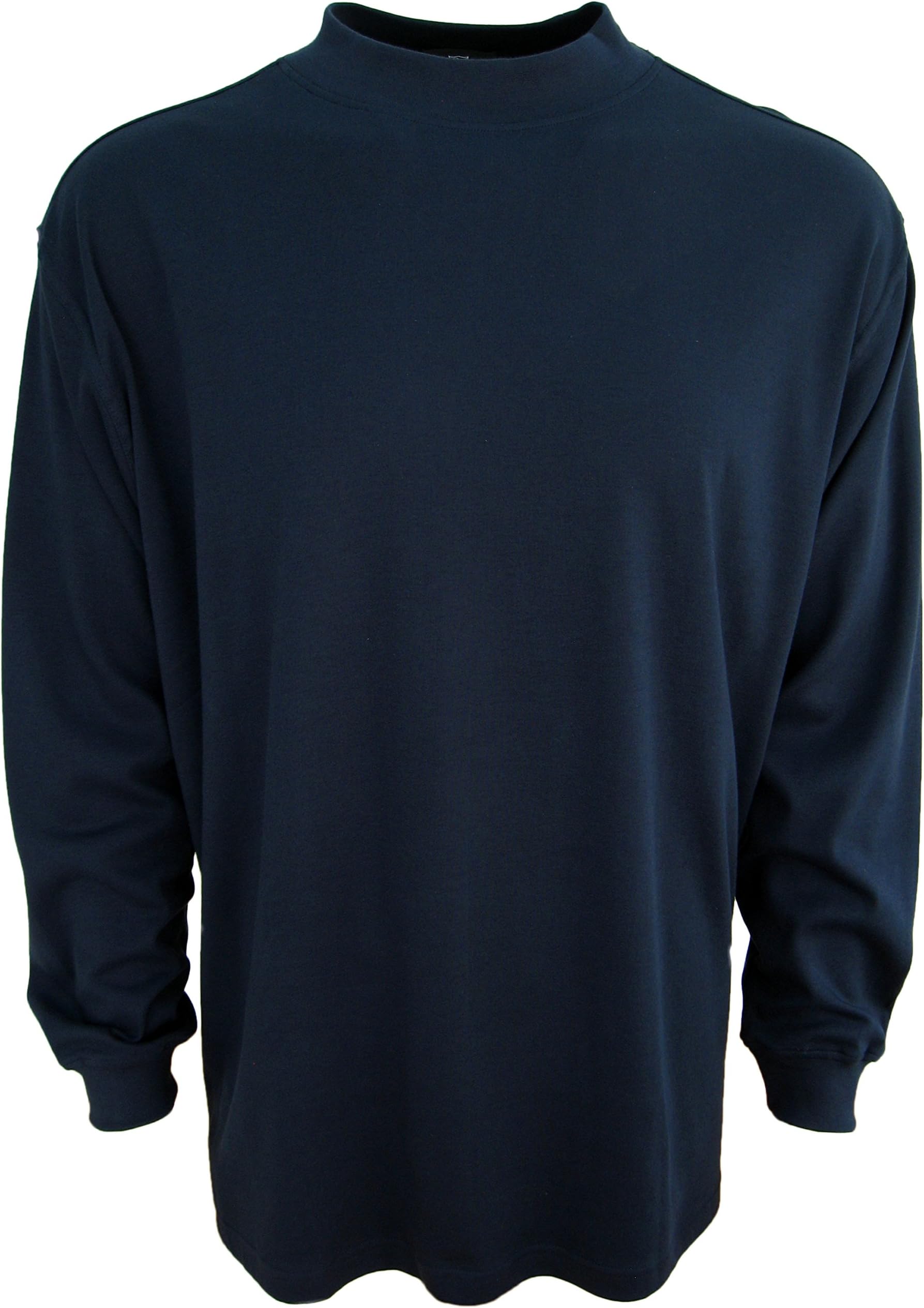 Mens Luxury Cotton Mock Neck Shirt Turtleneck Pre-shrunk Long Sleeve (Small, Navy Blue)