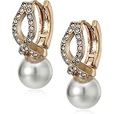 Anne Klein Extra Small Blanc Pearl Huggie Earrings, Gold Tone
