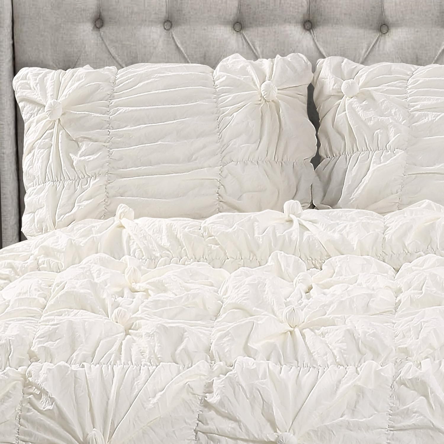 Lush Decor Bella Comforter Set Shabby Chic Style Ruched 3 Piece Bedding With Pillow Shams King Ivory Triangle Home Fashions 16t002166 Home Kitchen Bedding