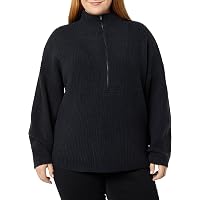 Cable Stitch Women's Half Zip Cotton Pullover Sweater - Loose V-Neck Rib-Knit Top - View #3