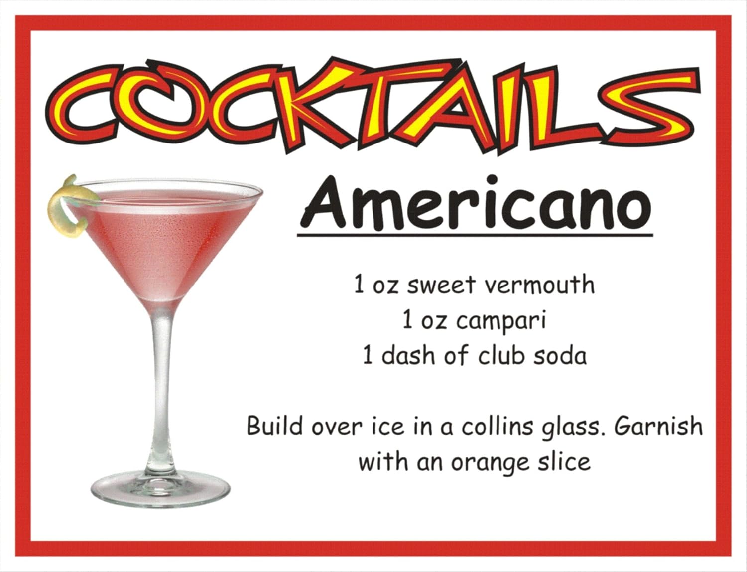 F2365 AMERICANO cóctel Copa PUB CLUB Funny metal publicidad cartel ...